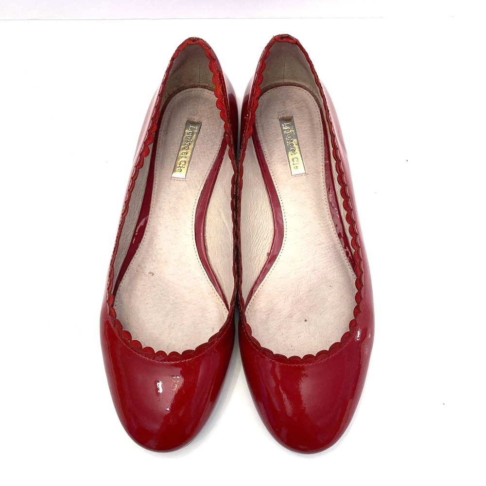 Louise et Cie Caynlee Red Patent Leather Ballet Flats Scalloped Edge Womens 9 39
